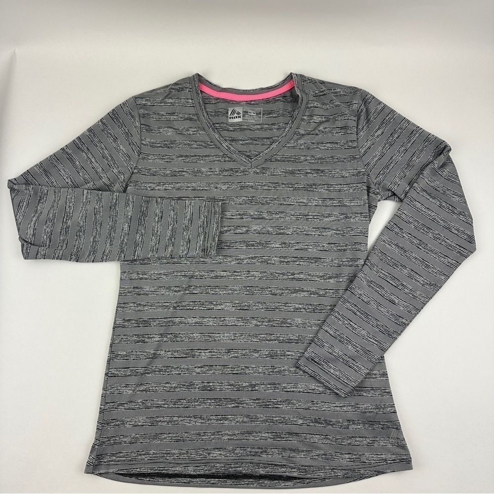 RBX Athletic Tshirt Womens Medium Gray Veck Striped